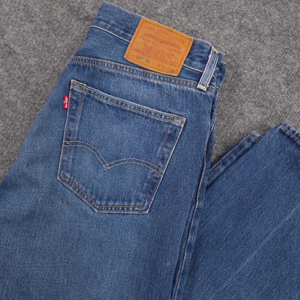 Levis Jeans Mens 33X32 Blue Premium 501 '54 Straight Big E Medium Wash Denim